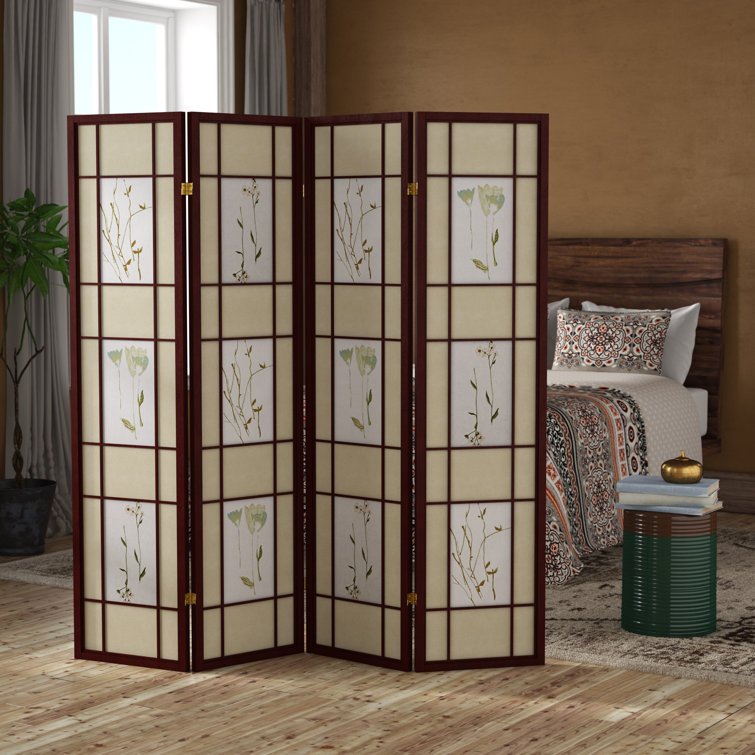 World Menagerie Pothier 70'' H 4 Panel Solid Wood Folding Room